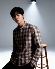 ArrowKnight Men’s Brown & White Checked Cotton Casual Shirt – Regular Fit