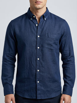 Navy Blue  Slim Fit Linen Casual Shirt – ArrowKnight