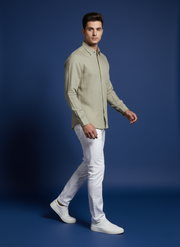 Light Olive Green Linen Shirt for Men – Side View
