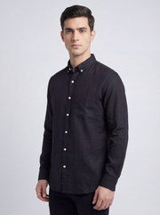 ArrowKnight Solid Black Linen Shirt for Men – Stylish Fit