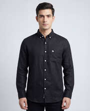 ArrowKnight Solid Black Linen Shirt for Men – Stylish Fit