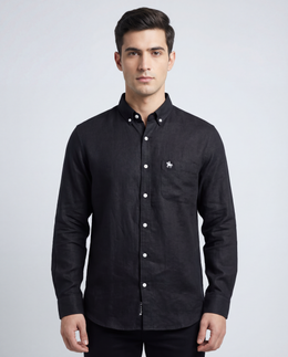 ArrowKnight Solid Black Linen Shirt for Men – Stylish Fit