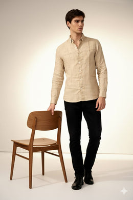 ArrowKnight Men’s Beige Premium Linen Shirt