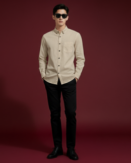 Arrowknight solid  beige cotton shirt-front view