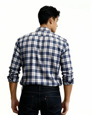 Arrowknight Blue & White Checked Shirt for Men | Premium linen blend
