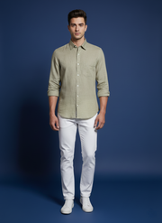 Light Olive Green Linen Shirt for Men – Front view
