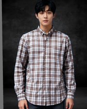 ArrowKnight Men’s Brown & White Checked Cotton Casual Shirt – Regular Fit