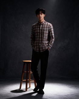 ArrowKnight Men’s Brown & White Checked Cotton Casual Shirt – Regular Fit