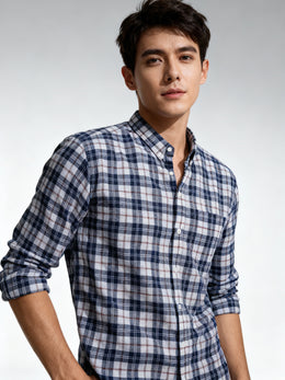 Arrowknight Blue & White Checked Shirt for Men | Premium linen blend